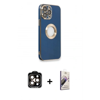 MARSİLYAN™- iPhone 14 Pro Max Kılıf İz Form Serisi - Siyah Bilvis 3D Mat Cam Ekran Koruyucu + PVD Metal Kamera Lens - TU