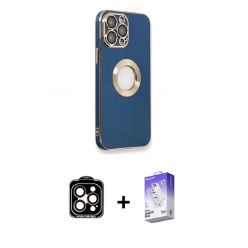 MARSİLYAN™- iPhone 14 Pro Max Kılıf İz Form Serisi - Siyah Bilvis 5in1 3D Magic Cam Ekran Koruyucu + PVD Metal Kamera Lens - TU