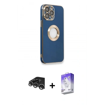 MARSİLYAN™- iPhone 14 Pro Max Kılıf İz Form Serisi - Siyah Bilvis 5in1 3D Magic Cam Ekran Koruyucu + Raze Metal Kamera Lens - GS