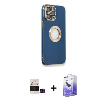 MARSİLYAN™- iPhone 14 Pro Max Kılıf İz Form Serisi - Siyah Bilvis 5in1 5D Magic Hayalet Cam Ekran Koruyucu + Bilvis Titan Kamera Lens - SH