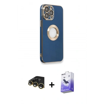 MARSİLYAN™- iPhone 14 Pro Max Kılıf İz Form Serisi - Siyah Bilvis 5in1 5D Magic Hayalet Cam Ekran Koruyucu + Raze Metal Kamera Lens - GD