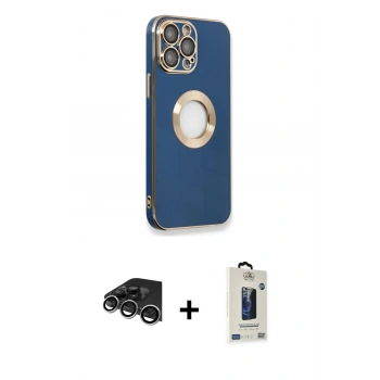 MARSİLYAN™- iPhone 14 Pro Max Kılıf İz Form Serisi - Siyah Bilvis Hayalet Cam Ekran Koruyucu + Raze Metal Kamera Lens - GS