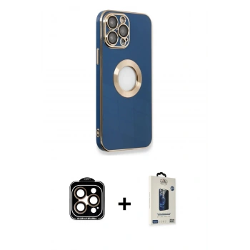 MARSİLYAN™- iPhone 14 Pro Max Kılıf İz Form Serisi - Siyah Bilvis Hayalet Cam Ekran Koruyucu + PVD Metal Kamera Lens - TU