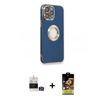 MARSİLYAN™- iPhone 14 Pro Max Kılıf İz Form Serisi - Siyah Buffer Cam Ekran Koruyucu + Bilvis Titan Kamera Lens - GD