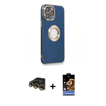 MARSİLYAN™- iPhone 14 Pro Max Kılıf İz Form Serisi - Siyah Buffer Hayalet Cam Ekran Koruyucu + Raze Metal Kamera Lens - GD