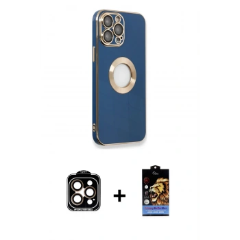 MARSİLYAN™- iPhone 14 Pro Max Kılıf İz Form Serisi - Siyah Buffer Hayalet Cam Ekran Koruyucu + PVD Metal Kamera Lens - TU