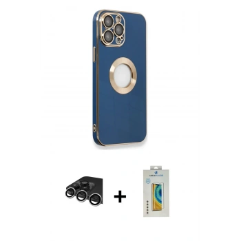 MARSİLYAN™- iPhone 14 Pro Max Kılıf İz Form Serisi - Siyah Polymer Nano Ekran Koruyucu + Raze Metal Kamera Lens - GS