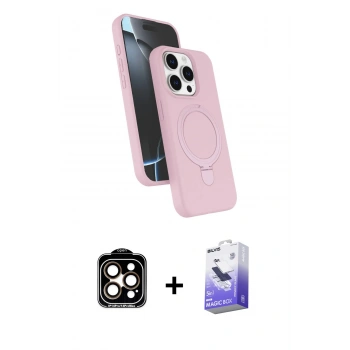 MARSİLYAN™- iPhone 14 Pro Max Kılıf İz Işık Koleksiyonu - Siyah Bilvis 5in1 5D Magic Hayalet Cam Ekran Koruyucu + PVD Metal Kamera Lens - TU