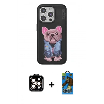 MARSİLYAN™- iPhone 14 Pro Max Kılıf İz Minimal Koleksiyonu - Siyah 18D Cam Ekran Koruyucu + PVD Metal Kamera Lens - TU
