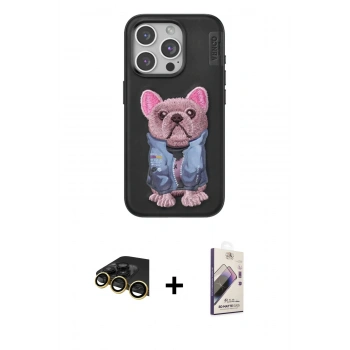 MARSİLYAN™- iPhone 14 Pro Max Kılıf İz Minimal Koleksiyonu - Siyah Bilvis 3D Mat Cam Ekran Koruyucu + Raze Metal Kamera Lens - GD