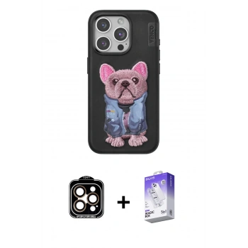 MARSİLYAN™- iPhone 14 Pro Max Kılıf İz Minimal Koleksiyonu - Siyah Bilvis 5in1 3D Magic Cam Ekran Koruyucu + PVD Metal Kamera Lens - TU