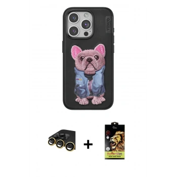 MARSİLYAN™- iPhone 14 Pro Max Kılıf İz Minimal Koleksiyonu - Siyah Buffer Cam Ekran Koruyucu + Raze Metal Kamera Lens - GD