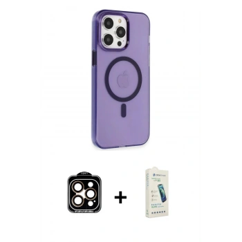 MARSİLYAN™- iPhone 14 Pro Max Kılıf Kıvılcım Asil Özel Seri - Şeffaf Pasifik Cam Ekran Koruyucu + PVD Metal Kamera Lens - TU