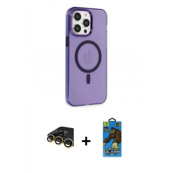 MARSİLYAN™- iPhone 14 Pro Max Kılıf Kıvılcım Asil Özel Seri - Siyah 18D Cam Ekran Koruyucu + Raze Metal Kamera Lens - GD