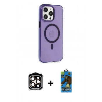 MARSİLYAN™- iPhone 14 Pro Max Kılıf Kıvılcım Asil Özel Seri - Siyah 18D Cam Ekran Koruyucu + PVD Metal Kamera Lens - TU