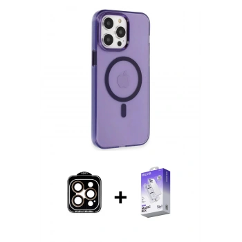MARSİLYAN™- iPhone 14 Pro Max Kılıf Kıvılcım Asil Özel Seri - Siyah Bilvis 5in1 3D Magic Cam Ekran Koruyucu + PVD Metal Kamera Lens - TU