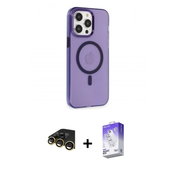 MARSİLYAN™- iPhone 14 Pro Max Kılıf Kıvılcım Asil Özel Seri - Siyah Bilvis 5in1 3D Magic Cam Ekran Koruyucu + Raze Metal Kamera Lens - GD