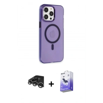 MARSİLYAN™- iPhone 14 Pro Max Kılıf Kıvılcım Asil Özel Seri - Siyah Bilvis 5in1 5D Magic Hayalet Cam Ekran Koruyucu + Raze Metal Kamera Lens - GS