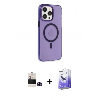 MARSİLYAN™- iPhone 14 Pro Max Kılıf Kıvılcım Asil Özel Seri - Siyah Bilvis 5in1 5D Magic Hayalet Cam Ekran Koruyucu + Bilvis Titan Kamera Lens - SH