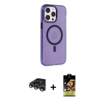 MARSİLYAN™- iPhone 14 Pro Max Kılıf Kıvılcım Asil Özel Seri - Siyah Buffer Cam Ekran Koruyucu + Raze Metal Kamera Lens - GS
