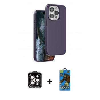 MARSİLYAN™- iPhone 14 Pro Max Kılıf Kıvılcım Çizgi Serisi - Siyah 18D Cam Ekran Koruyucu + PVD Metal Kamera Lens - TU