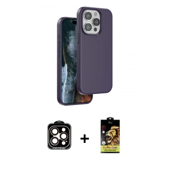 MARSİLYAN™- iPhone 14 Pro Max Kılıf Kıvılcım Çizgi Serisi - Siyah Buffer Cam Ekran Koruyucu + PVD Metal Kamera Lens - TU