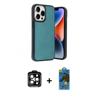 MARSİLYAN™- iPhone 14 Pro Max Kılıf Kıvılcım Işık Serisi - Siyah 18D Cam Ekran Koruyucu + PVD Metal Kamera Lens - TU