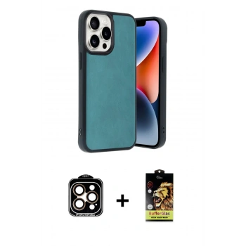 MARSİLYAN™- iPhone 14 Pro Max Kılıf Kıvılcım Işık Serisi - Siyah Buffer Cam Ekran Koruyucu + PVD Metal Kamera Lens - TU