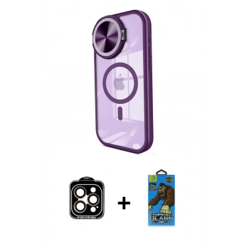 MARSİLYAN™- iPhone 14 Pro Max Kılıf Kıvılcım Modern Koleksiyonu - Siyah 18D Cam Ekran Koruyucu + PVD Metal Kamera Lens - TU
