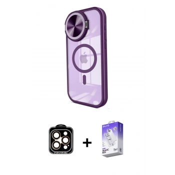 MARSİLYAN™- iPhone 14 Pro Max Kılıf Kıvılcım Modern Koleksiyonu - Siyah Bilvis 5in1 3D Magic Cam Ekran Koruyucu + PVD Metal Kamera Lens - TU