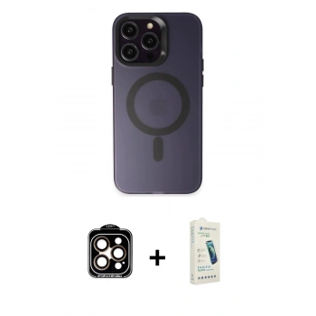 MARSİLYAN™- iPhone 14 Pro Max Kılıf Kozmos Çizgi Prime - Şeffaf Pasifik Cam Ekran Koruyucu + PVD Metal Kamera Lens - TU