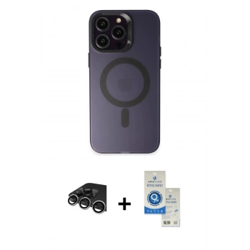 MARSİLYAN™- iPhone 14 Pro Max Kılıf Kozmos Çizgi Prime - Şeffaf Royal Nano Ekran Koruyucu + Raze Metal Kamera Lens - GS