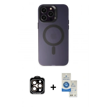 MARSİLYAN™- iPhone 14 Pro Max Kılıf Kozmos Çizgi Prime - Şeffaf Royal Nano Ekran Koruyucu + PVD Metal Kamera Lens - TU