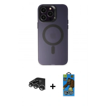 MARSİLYAN™- iPhone 14 Pro Max Kılıf Kozmos Çizgi Prime - Siyah 18D Cam Ekran Koruyucu + Raze Metal Kamera Lens - GS