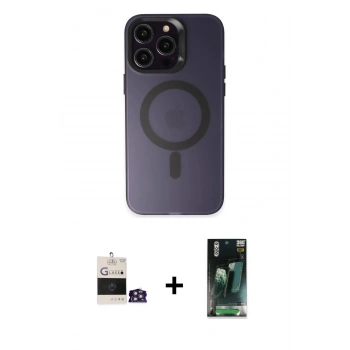 MARSİLYAN™- iPhone 14 Pro Max Kılıf Kozmos Çizgi Prime - Siyah 360 Mat Full Body Arka Koruyucu + Bilvis Titan Kamera Lens - GS