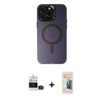 MARSİLYAN™- iPhone 14 Pro Max Kılıf Kozmos Çizgi Prime - Siyah 6D Mat Seramik Hayalet Nano Ekran Koruyucu + Bilvis Titan Kamera Lens - SH