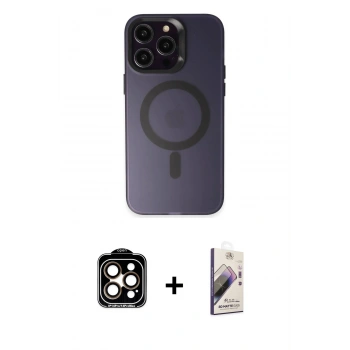 MARSİLYAN™- iPhone 14 Pro Max Kılıf Kozmos Çizgi Prime - Siyah Bilvis 3D Mat Cam Ekran Koruyucu + PVD Metal Kamera Lens - TU