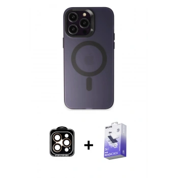 MARSİLYAN™- iPhone 14 Pro Max Kılıf Kozmos Çizgi Prime - Siyah Bilvis 5in1 5D Magic Hayalet Cam Ekran Koruyucu + PVD Metal Kamera Lens - TU