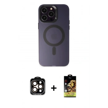 MARSİLYAN™- iPhone 14 Pro Max Kılıf Kozmos Çizgi Prime - Siyah Buffer Cam Ekran Koruyucu + PVD Metal Kamera Lens - TU