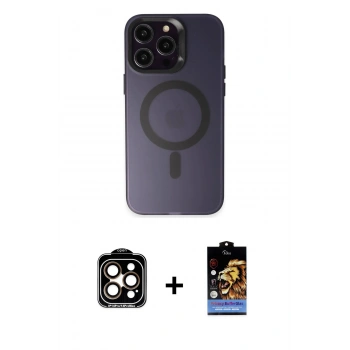 MARSİLYAN™- iPhone 14 Pro Max Kılıf Kozmos Çizgi Prime - Siyah Buffer Hayalet Cam Ekran Koruyucu + PVD Metal Kamera Lens - TU