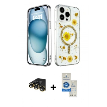MARSİLYAN™- iPhone 14 Pro Max Kılıf Kozmos Doku - Şeffaf Royal Nano Ekran Koruyucu + Raze Metal Kamera Lens - GD