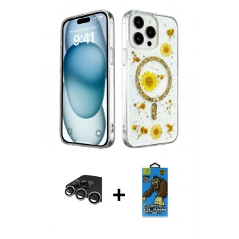 MARSİLYAN™- iPhone 14 Pro Max Kılıf Kozmos Doku - Siyah 18D Cam Ekran Koruyucu + Raze Metal Kamera Lens - GS
