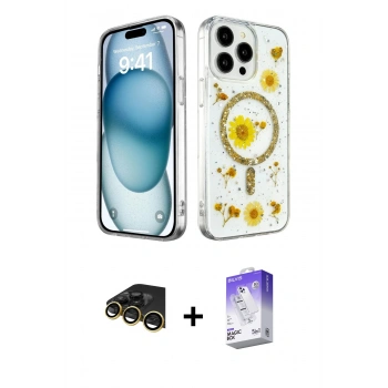 MARSİLYAN™- iPhone 14 Pro Max Kılıf Kozmos Doku - Siyah Bilvis 5in1 3D Magic Cam Ekran Koruyucu + Raze Metal Kamera Lens - GD
