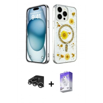 MARSİLYAN™- iPhone 14 Pro Max Kılıf Kozmos Doku - Siyah Bilvis 5in1 3D Magic Cam Ekran Koruyucu + Raze Metal Kamera Lens - GS
