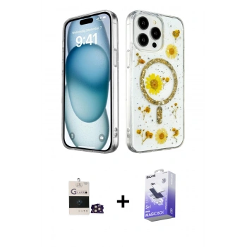 MARSİLYAN™- iPhone 14 Pro Max Kılıf Kozmos Doku - Siyah Bilvis 5in1 5D Magic Hayalet Cam Ekran Koruyucu + Bilvis Titan Kamera Lens - GD