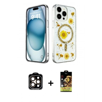 MARSİLYAN™- iPhone 14 Pro Max Kılıf Kozmos Doku - Siyah Buffer Cam Ekran Koruyucu + PVD Metal Kamera Lens - TU