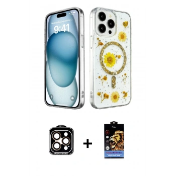 MARSİLYAN™- iPhone 14 Pro Max Kılıf Kozmos Doku - Siyah Buffer Hayalet Cam Ekran Koruyucu + PVD Metal Kamera Lens - TU