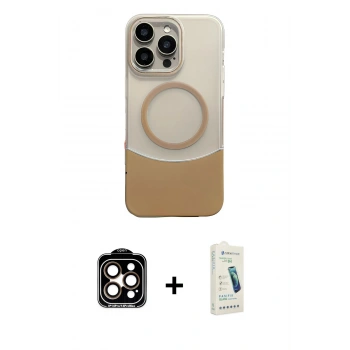 MARSİLYAN™- iPhone 14 Pro Max Kılıf Kozmos Form Özel Seri - Şeffaf Pasifik Cam Ekran Koruyucu + PVD Metal Kamera Lens - TU