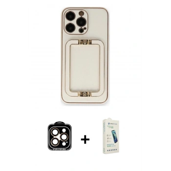 MARSİLYAN™- iPhone 14 Pro Max Kılıf Kozmos Minimal Prime - Şeffaf Pasifik Cam Ekran Koruyucu + PVD Metal Kamera Lens - TU