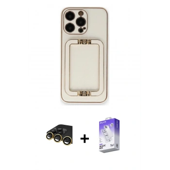 MARSİLYAN™- iPhone 14 Pro Max Kılıf Kozmos Minimal Prime - Siyah Bilvis 5in1 3D Magic Cam Ekran Koruyucu + Raze Metal Kamera Lens - GD